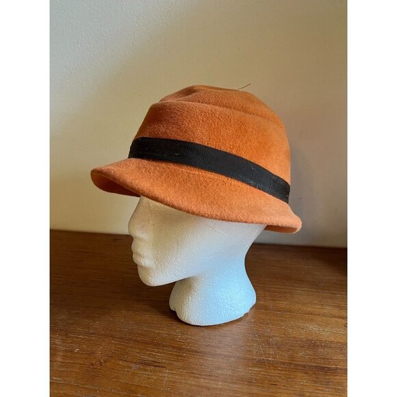 Vintage 40s Womens Felt Wool Hat Orange Brown Cloche Bowler main image 9